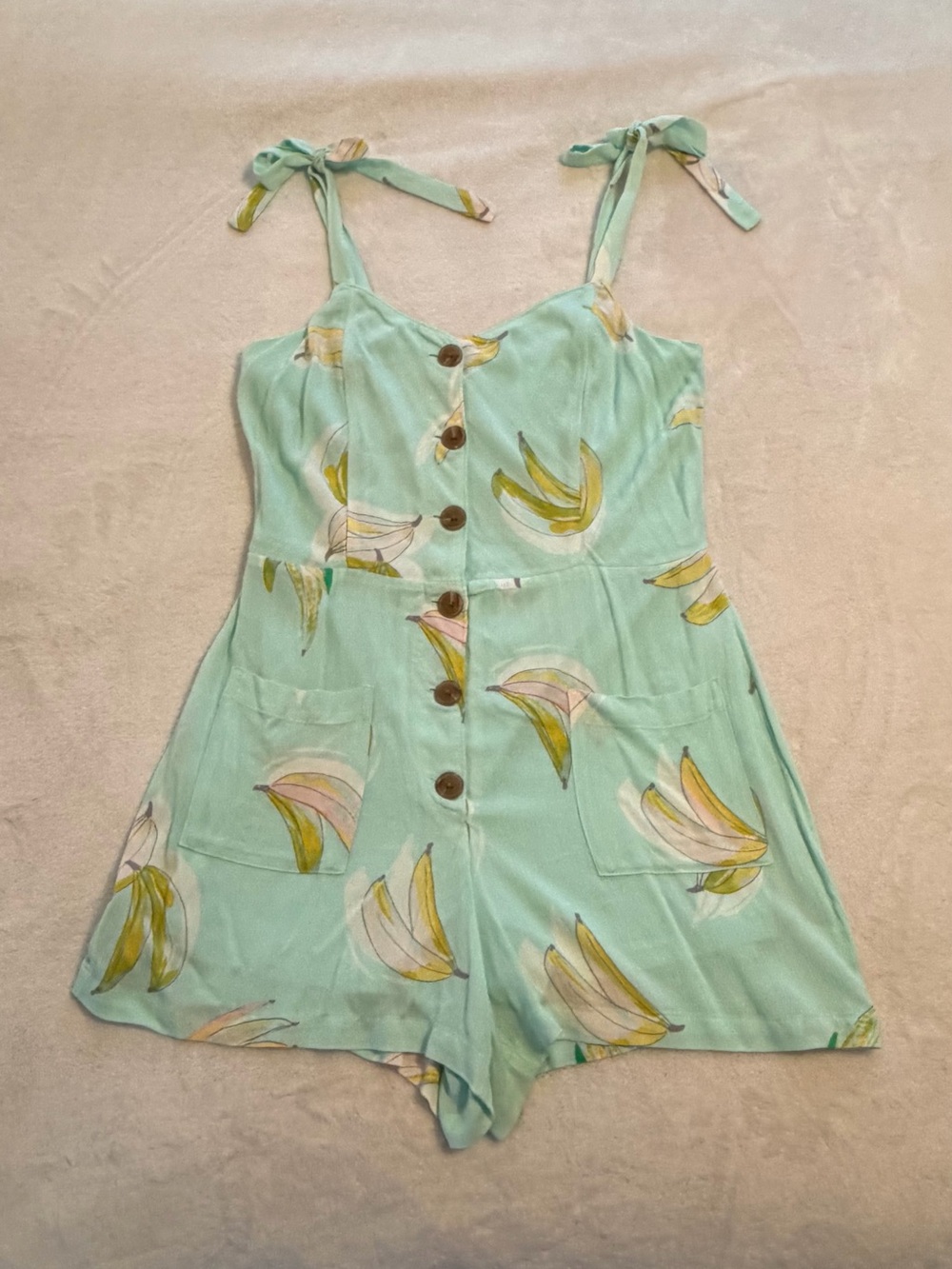 Mint Banana-Print Tie-Strap Romper
